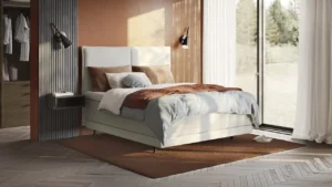 Svane Kontinentalbett Madrid in Creme mit hohem Kopfteil