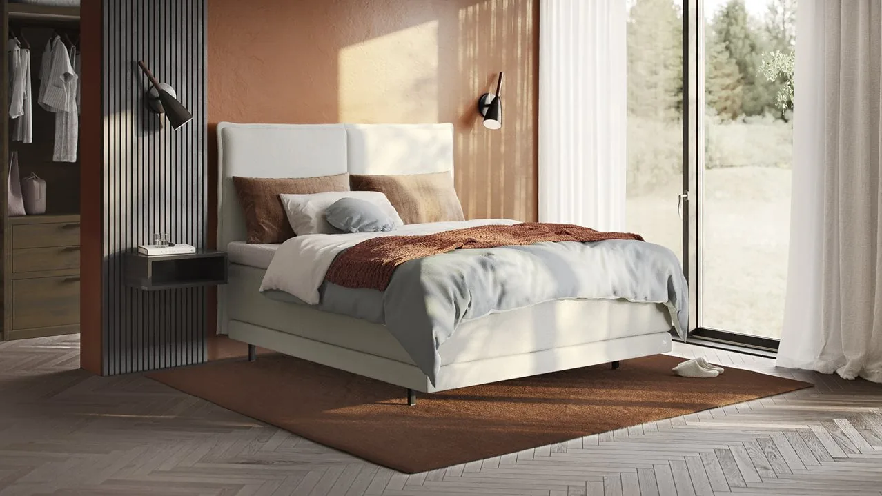 Svane Kontinentalbett Madrid in Creme mit hohem Kopfteil